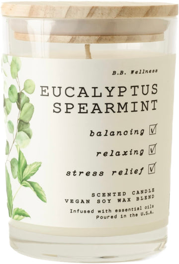 CO - Eucalyptus Spearmint Scented Candle - 9oz, B.B. Wellness Collection Design - 50 hr Burn Time - Poured in