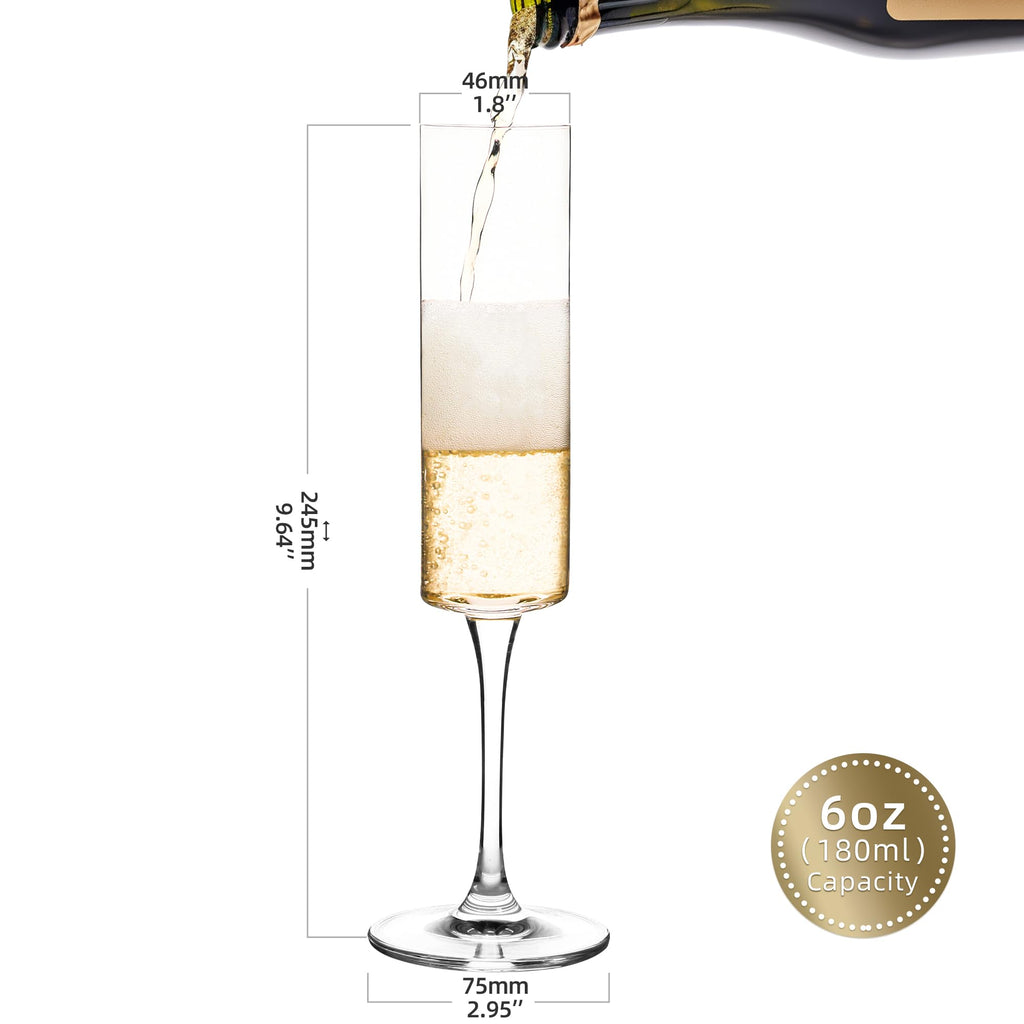 Champagne Flutes, 6oz Edge Champagne Glasses Set of 12 with Long Stem - Sparkling Wine Glasses & Elegant Gift