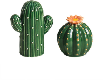 Ceramic Cactus Shape Salt & Pepper Shakers Set, Hand-Painted Cactus Salt and Pepper Shakers, Set - Set of 2