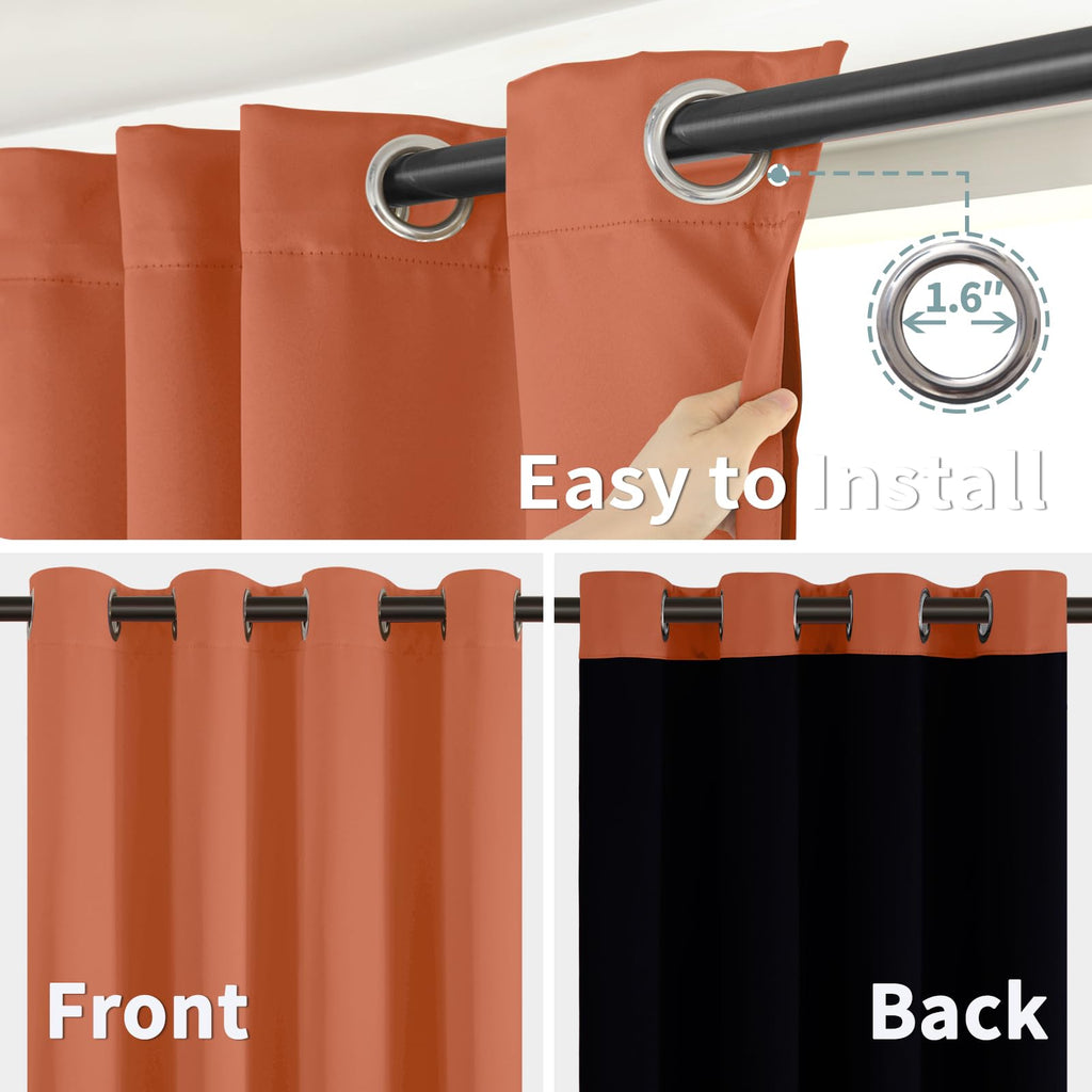Short 100% Blackout Curtains, Thermal Insulated Energy Efficiency Noise Reducing Grommet Curtains 45 Inch Length