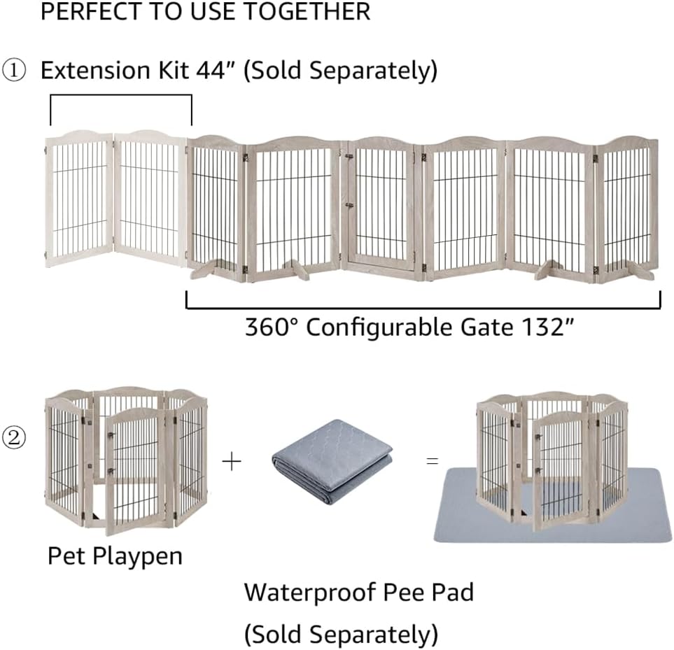132" Extra Wide Dog Gate and Pet Playpen with Walk Through Door