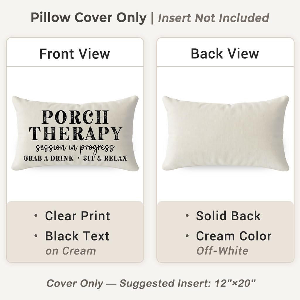Farmhouse Throw Pillow Covers 12x20 Inch Porch Therapy Session in Progress Relax Outdoor Rustic Lumbar Decorative