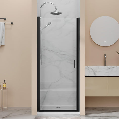 32” x 72” Pivot Swing Shower Door, 1/4 inch Tempered Glass Panel Hinged Shower Door in Matte Black Finish