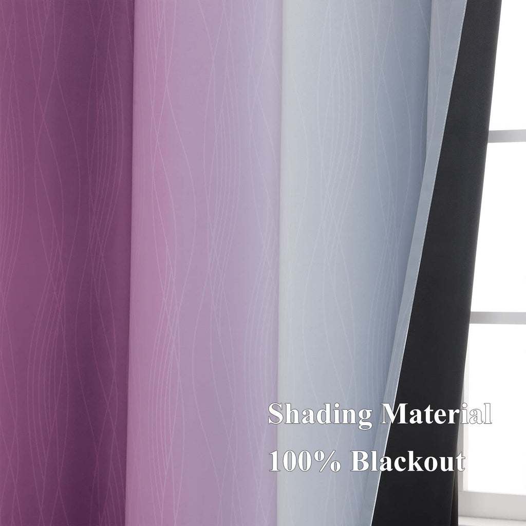 Purple and Grey Ombre Blackout Curtains 52Wx96L Inch 2 Panels