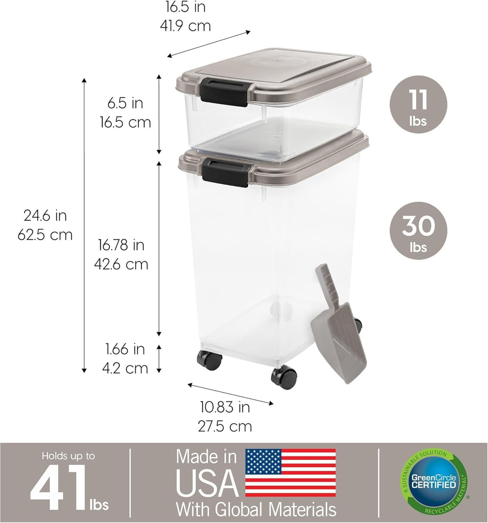 USA Airtight Dog Food Storage Container Combo, 30 lb & 11 lb Bin