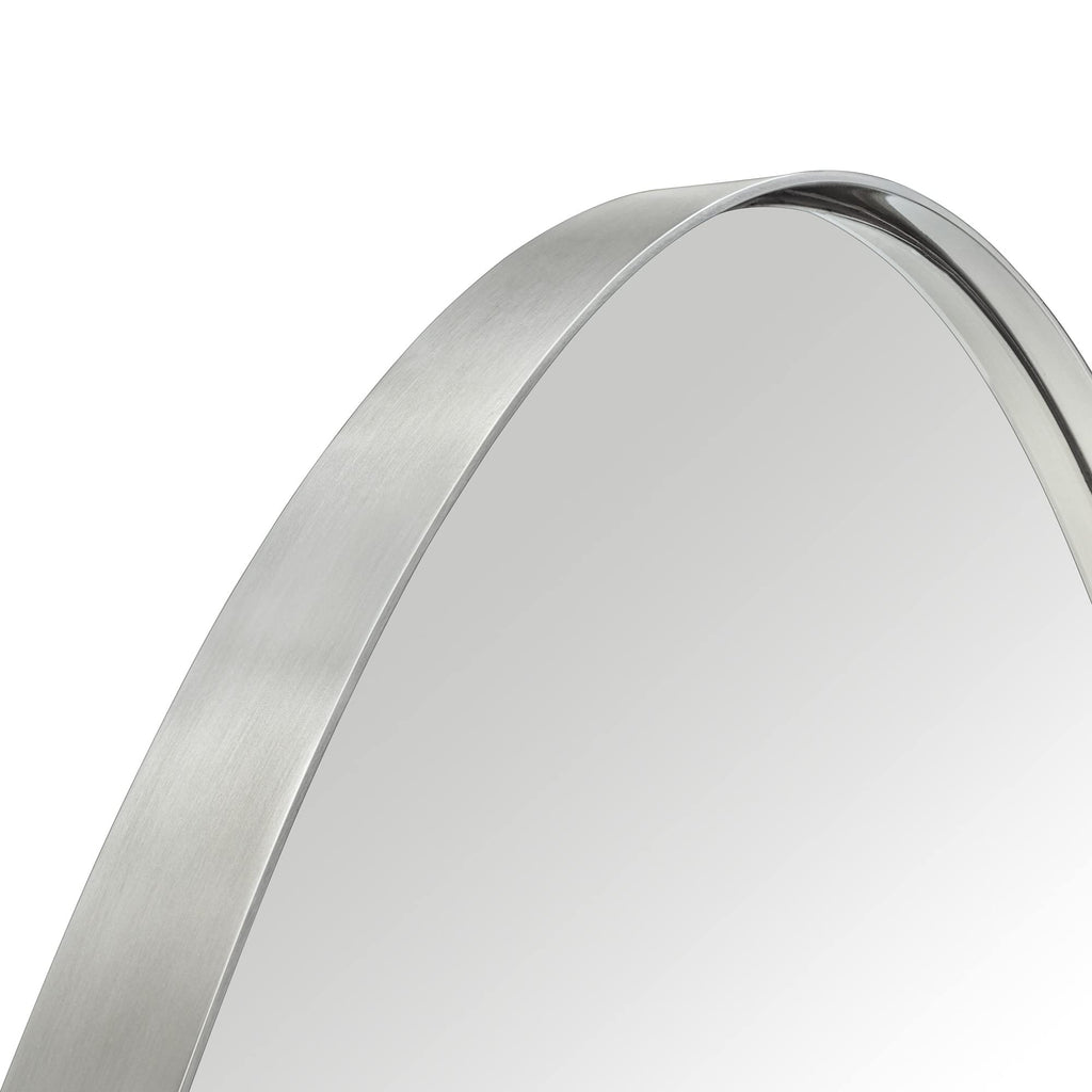 Oval Brushed Silver Metal Framed Bathroom Mirror for Wall in Stainless Steel Modern Farmhouse Bathroom Vanity Mirrors