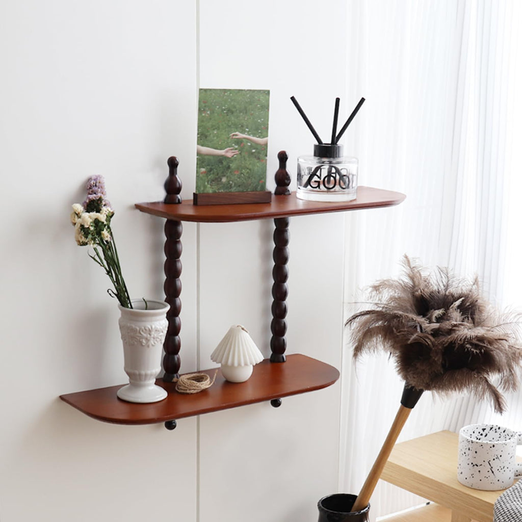 2-Tier Wall Mounted Floating Shelf with Two Roman Columns, Decorative Display Shelf for Entrance, Bathroom, Bedroom