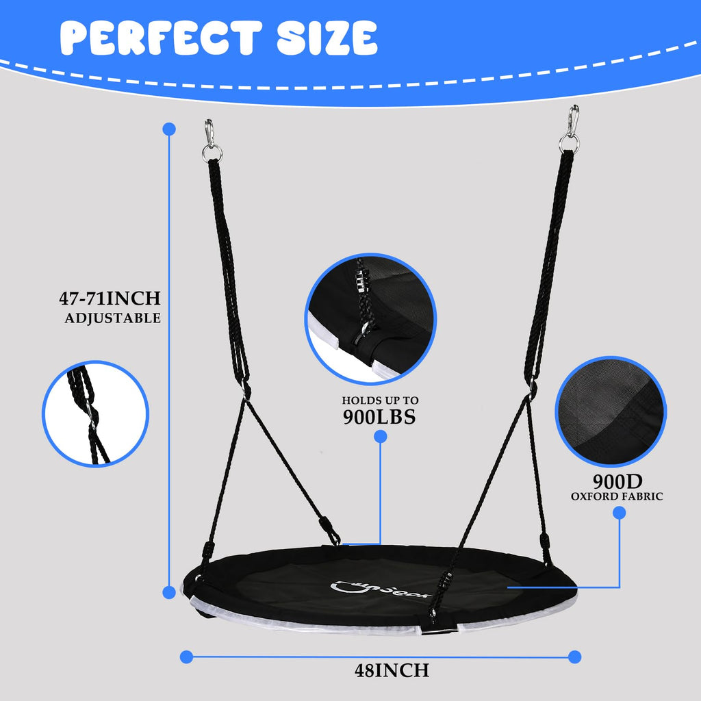 48 Inch Tree Swing with LED Light for Kids, 900lbs Flying Saucer Swing, with Adjustable Hanging Straps, for Indoor