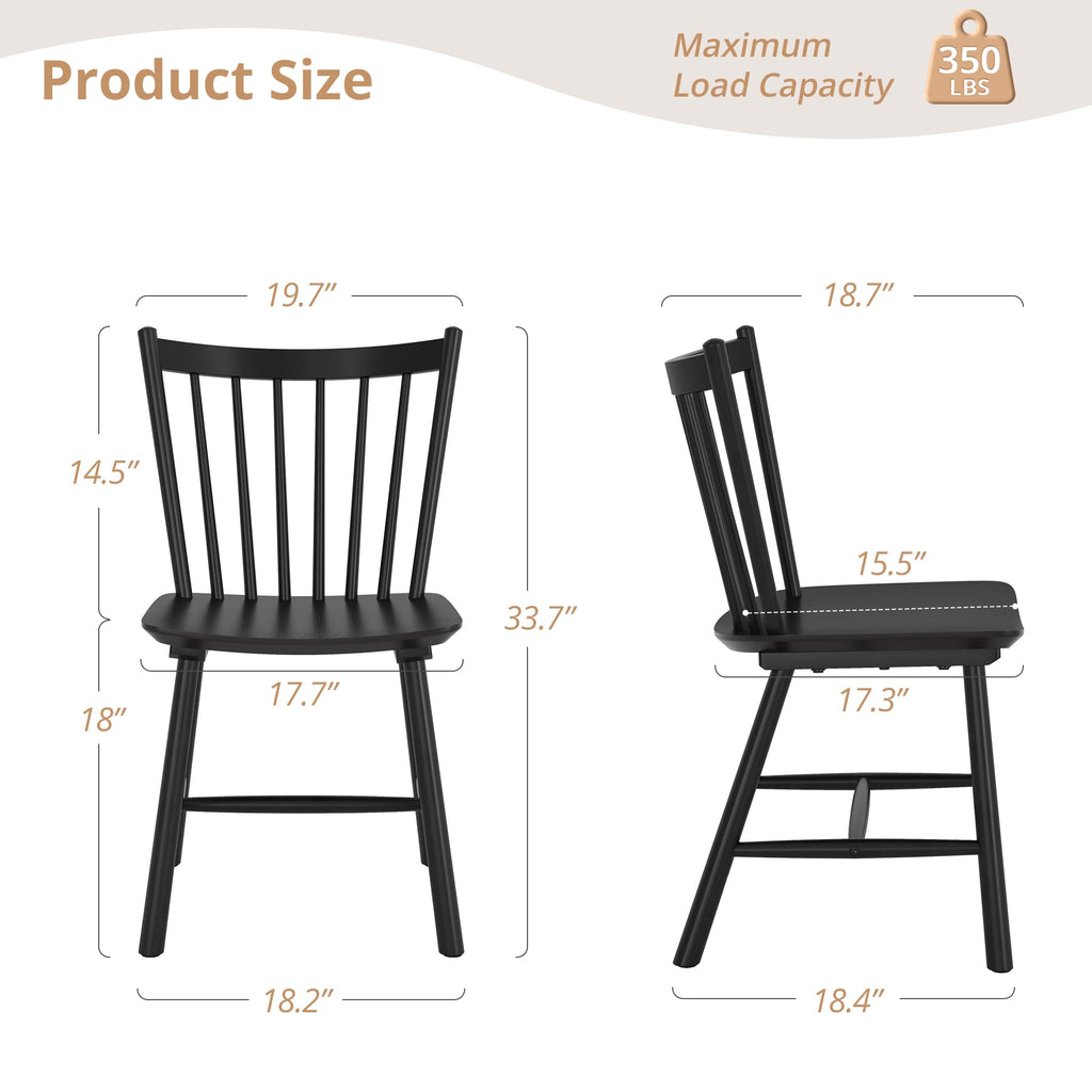 Upgraded Dining Chairs Set of 4, Farmhouse Wooden Spindle Back Kitchen Chairs, Windsor Dining Chairs, Black