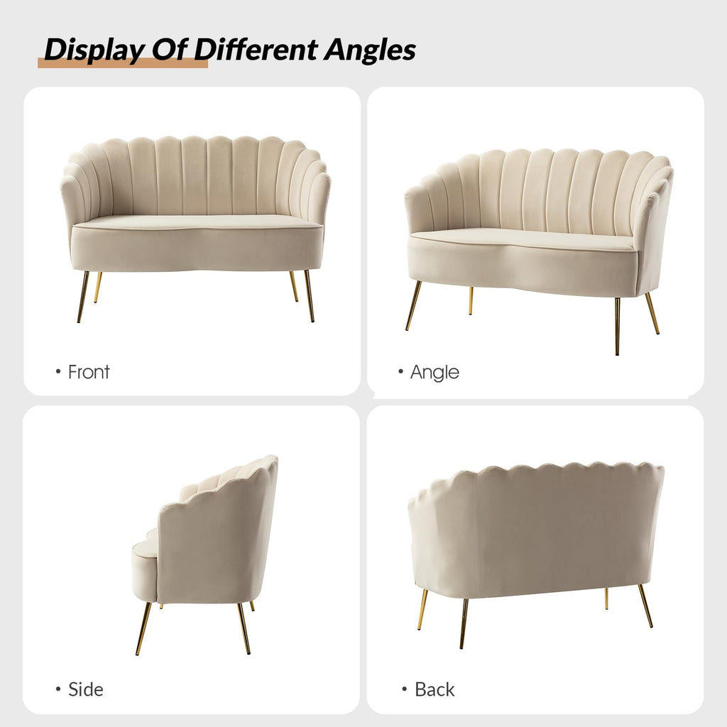 Modern Loveseat Sofa with Flower Shaped Backrest, Tan