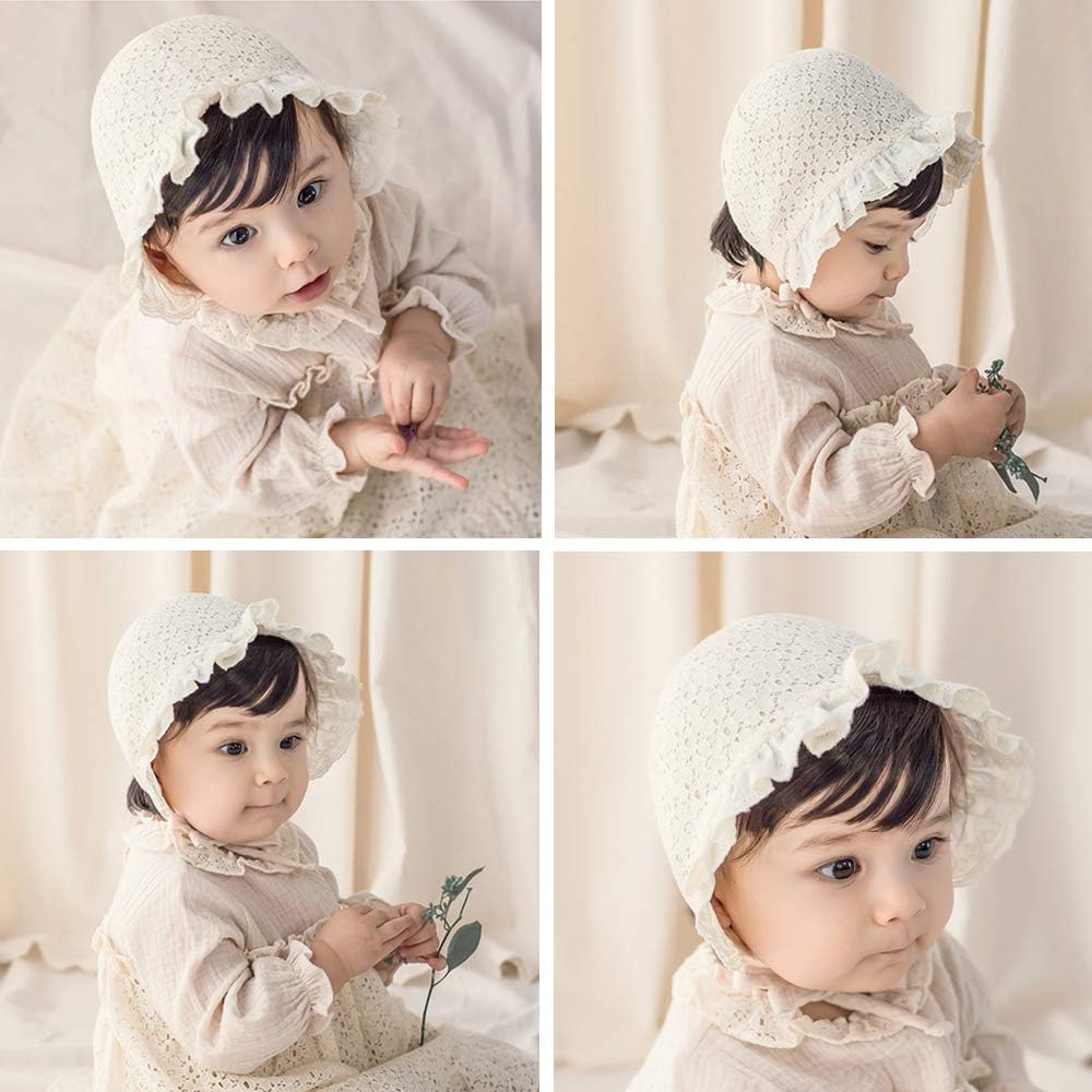 Baby Girl Toddlers Breathable Lacy Bonnet Eyelet Cotton Adjustable Sun Protection Hat