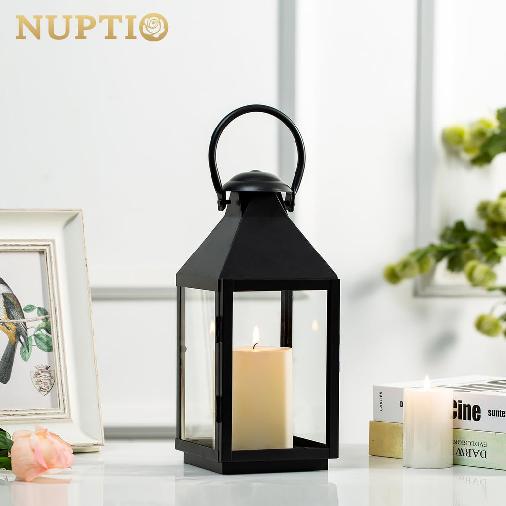 Black Decorative Candle Lantern: Metal Pillar Candle Holders
