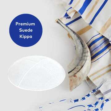 Suede Leather Fabric Kippot Four Panel Kippah Yarmulkah Single or Bulk Yarmulke (White, Large-X-Large)