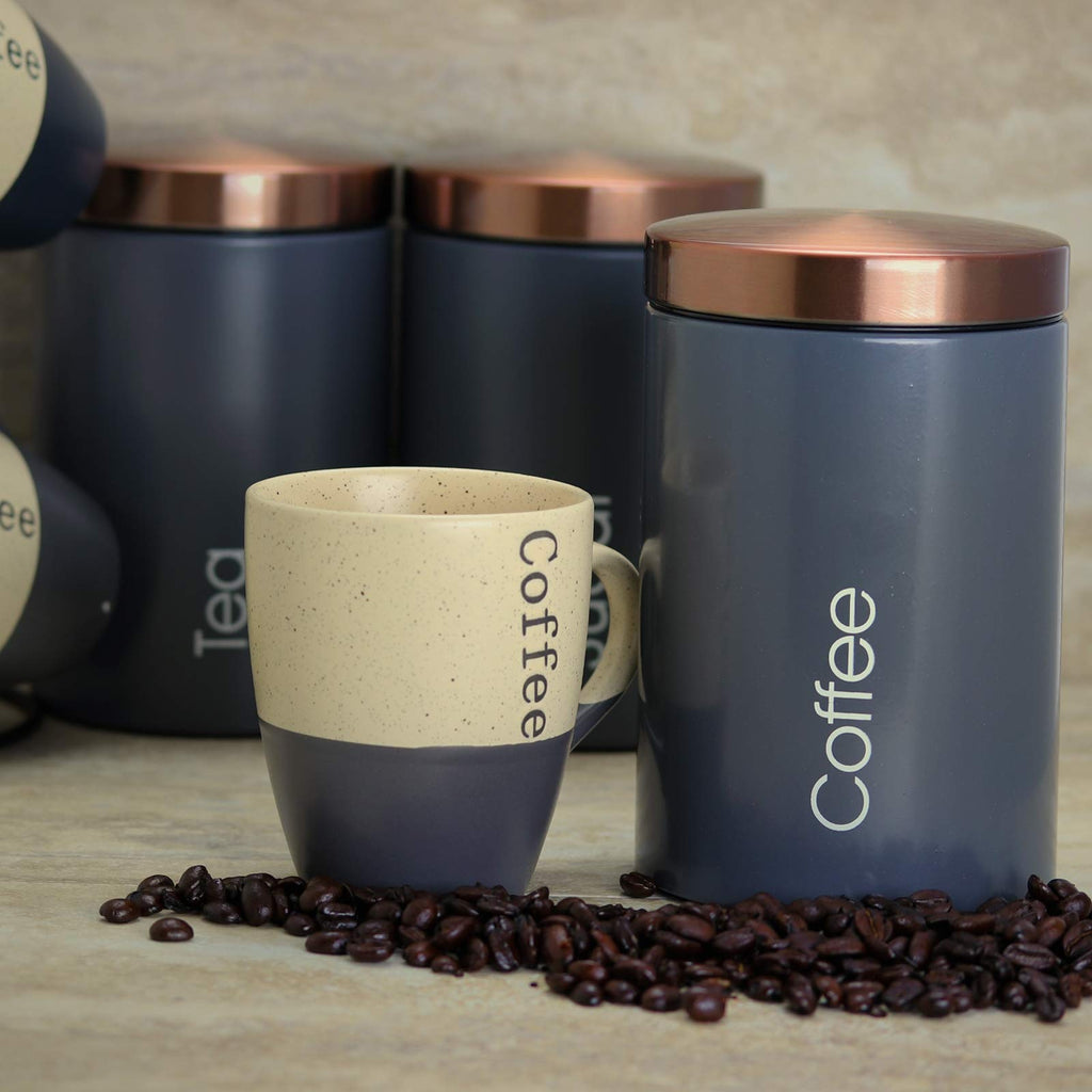 Essential Kitchen Storage 3 Piece Sugar, Coffee and Tea Canister Set in Matte Gray
