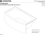 VTDR663222R 66-Inch Acrylic Curved Apron 3-Wall Alcove Tub with Right Hand Drain, Glossy White