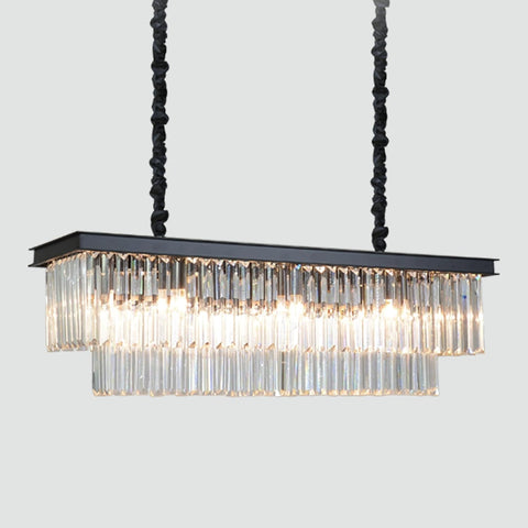 12-Lights Modern Rectangular Crystal Chandeliers Rectangle Contemporary Linear Pendant Ceiling Light Fixture for Kitchen Island Dining Room Bar, Black 47 Inch A107-B0D8Q2QKRH