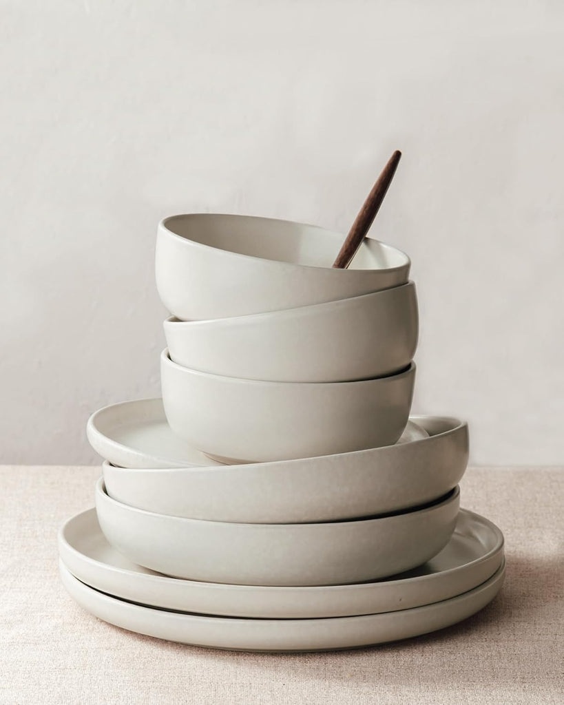 Milkyway Plates and Bowls Sets, 12 Pieces Dinnerware Sets, Reactive Glaze Dish Set, Stoneware Dishes Set for 4