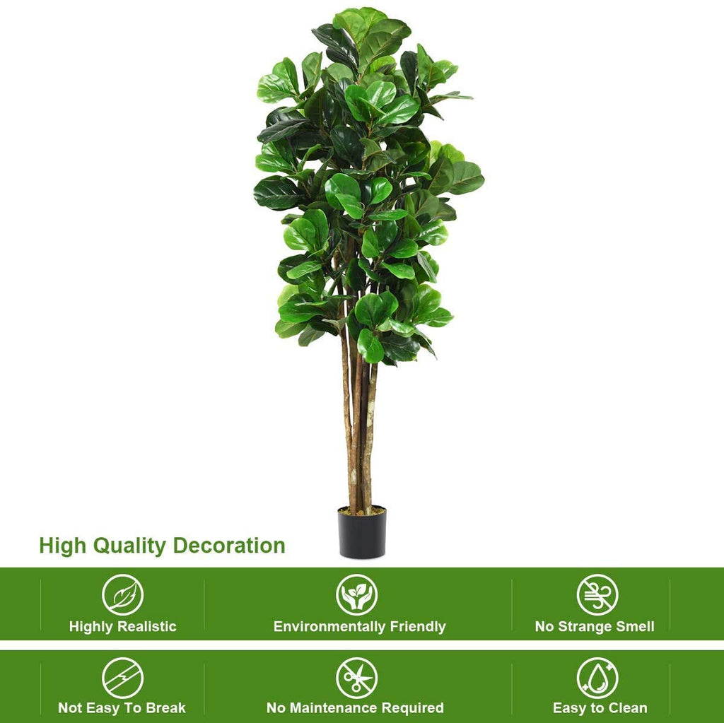 Fake Fiddle Leaf Fig Tree, 4FT Tall Artificial Tree Greenery Plants in Pots, Decorative Faux Trees for Indoor Home
