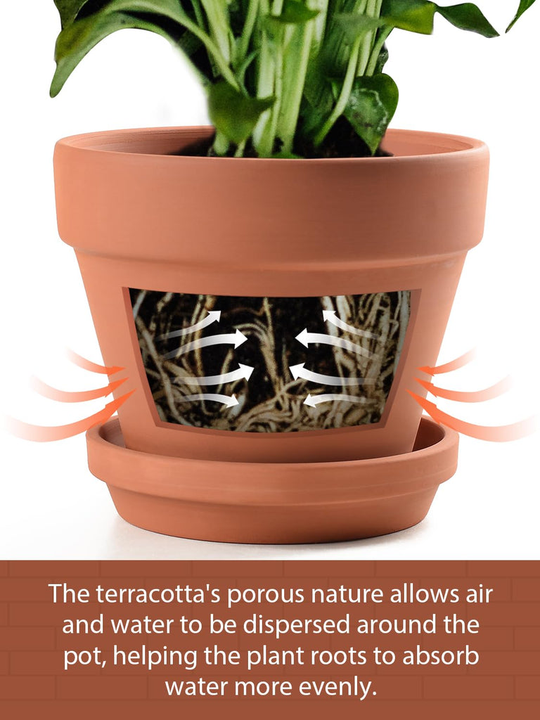 Terracotta Pots Set with Saucer - 5/6/7 inch Ceramic Clay Planters with Drainage Hole, Garden Flower Succulent Pots