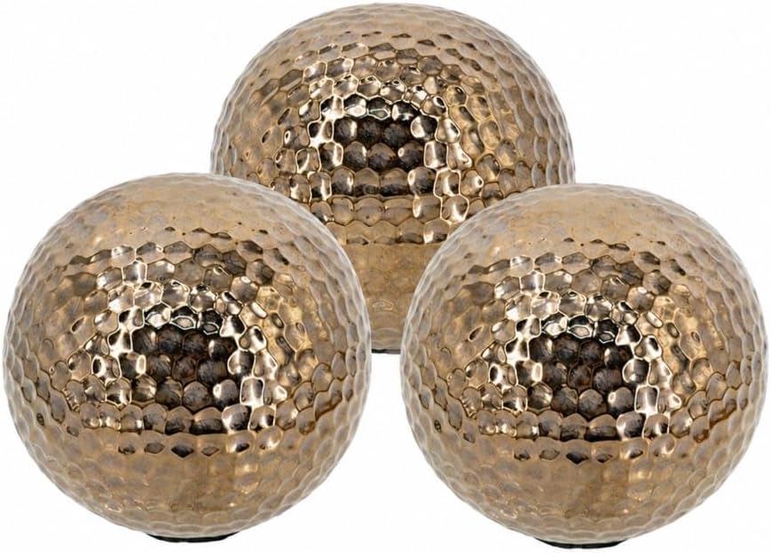 Textured Ceramic Decorative Orb Spheres Set of Three for Centerpiece Bowl Mantel Tabletop Shelf Counter Living Room