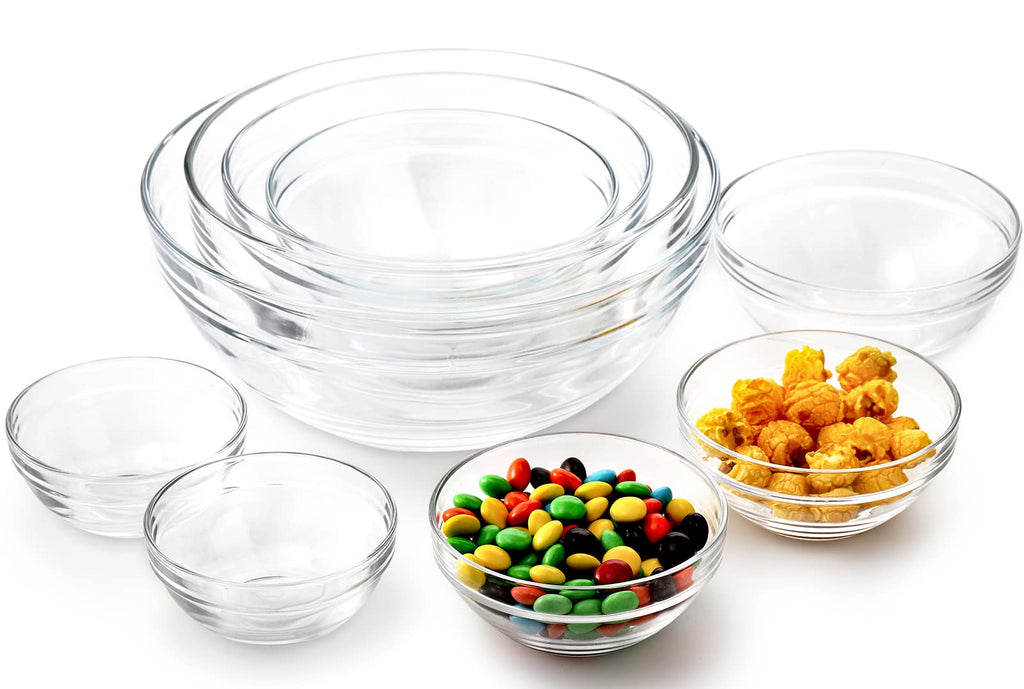 Set of 9 Glass Mixing Bowls - Glass Nesting Bowls Prep Bowl Clear Salad Bowls Prep Salad, Cereal, Ice Cream, Pasta