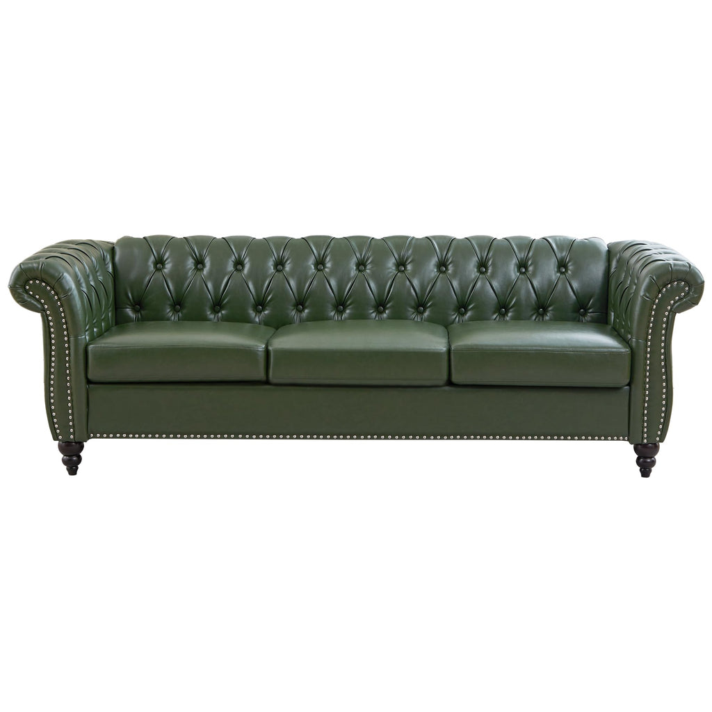 Chesterfield Sofa, 3 Seater Tufted Couch, Classic Button Tufted Upholstered Sofa, Modern Mid-Century PU Leather Sofa