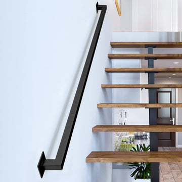 4FT Black Iron Hand Railing, Sturdy Safety Staircase Handrails Wall Mount, 500lbs Load Capacity Industrial Iron