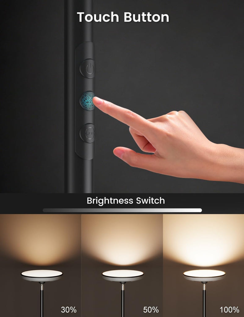 LED Torchiere Floor Lamp with RGB Ambient Light, 42W 3700LM Bright Dimmable Sky Lamp