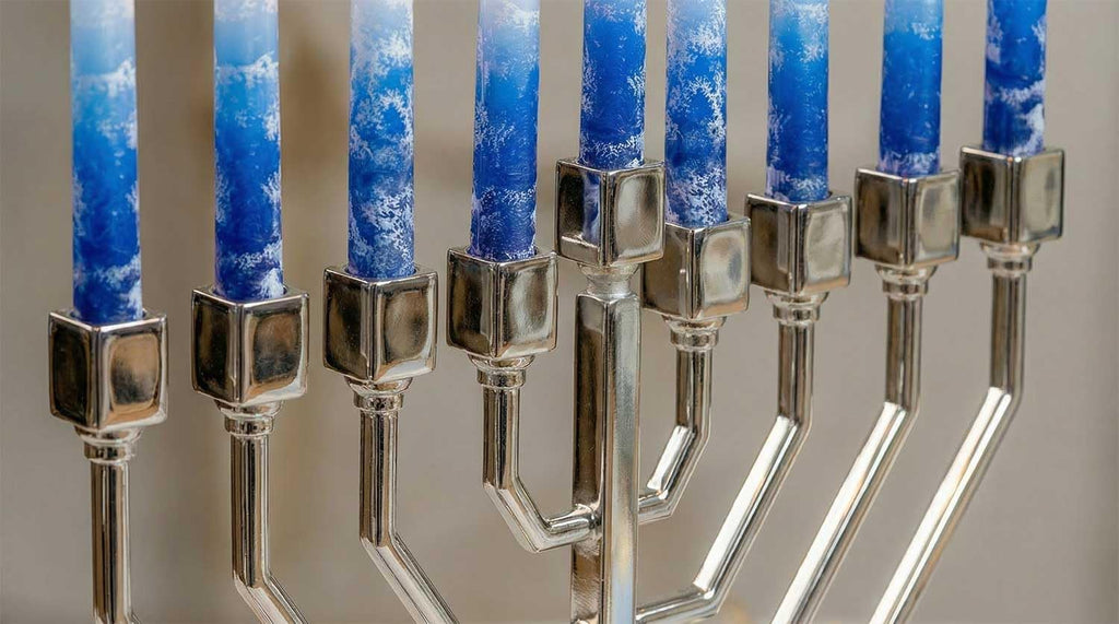 Zion Judaica Silver Hanukkah Candleholder Modern Traditional Angled Branch High Polish Electroplated Finish 9" x