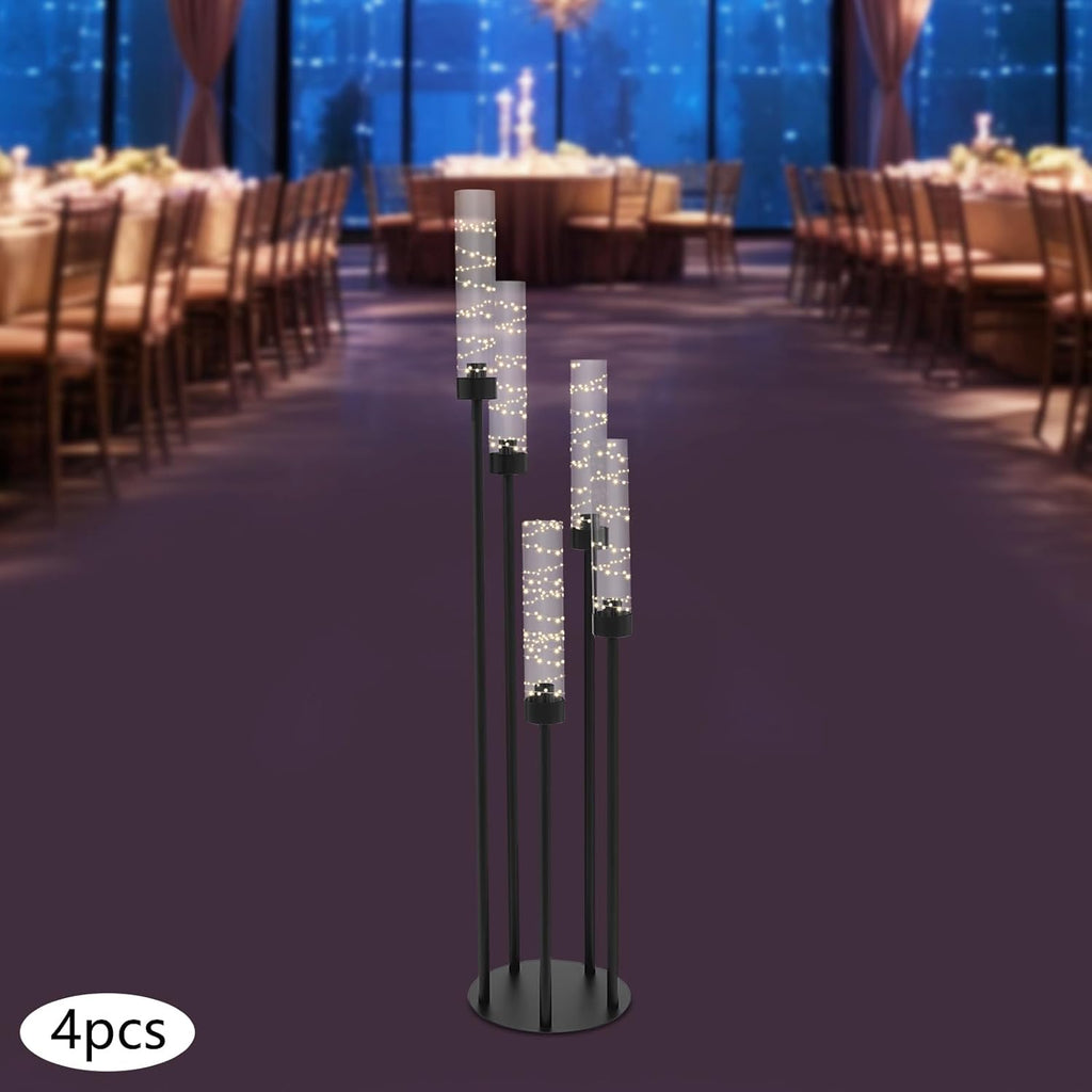5 Arm Candelabra Centerpieces for Tables, 4 Set Floor Candle Holder, 41.3'' Tall Candlestick Stand with Acrylic