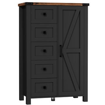 Farmhouse White Dresser with 4 Drawers and 2 Barn Doors, Black Wood Chest of Drawers 47 Inch Wide, Large, Long