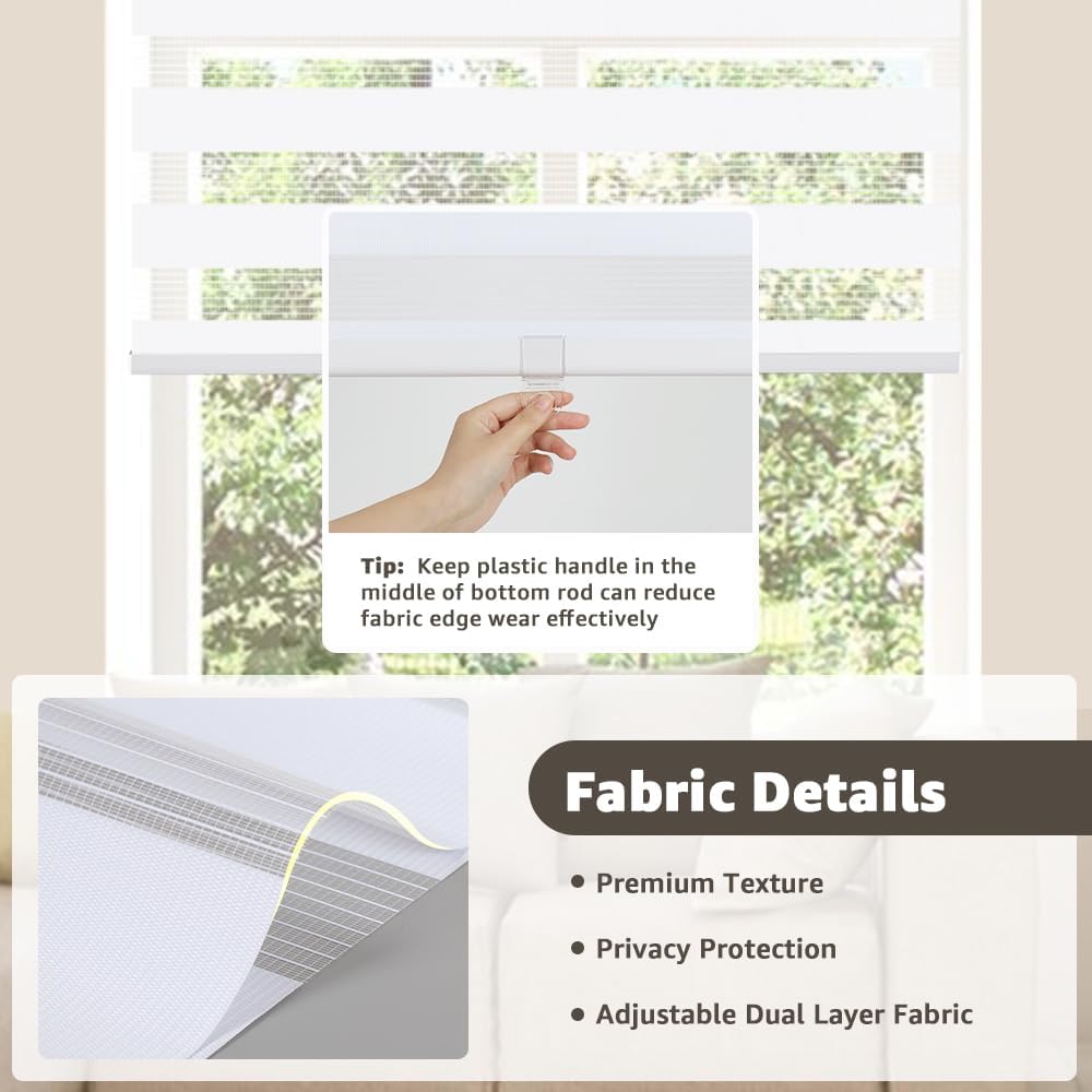 Cordless Zebra Blinds for Window, French Door Blinds Free-Stop Roller Window Shades with Valance 35" W x 90" H, Light