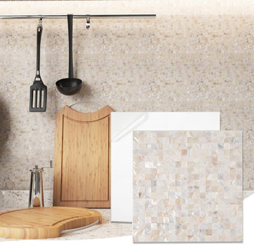 Mother of Pearl Peel and Stick Backsplash Sqaure Mosaic Tile Bathroom Wall Decor Pack of 6 Sheets