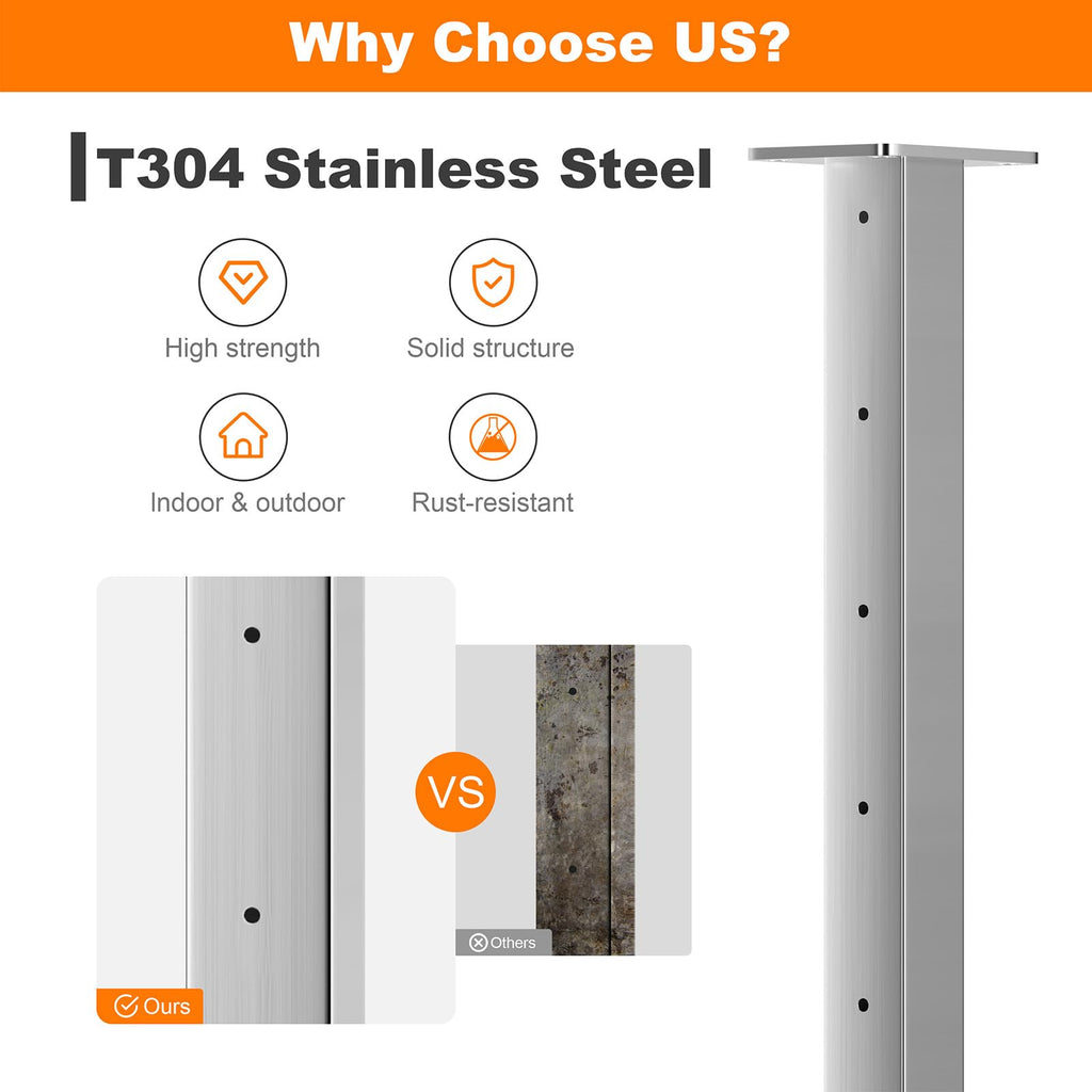 2 Pack Stainless Steel Cable Railing Post(2"×2") with 1/8 Cable Railing Kit, Level drilled (2, Silvery, 36 inch)