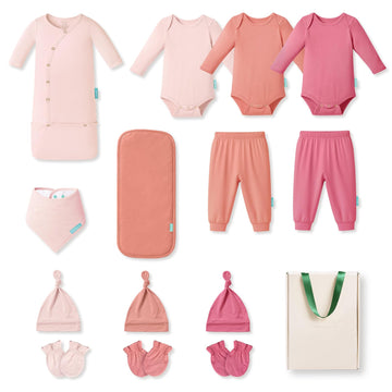 Bamboo Newborn Clothes Gift Set: 14-Piece Buttery-Soft Layette & Accessories Set for Baby Girls - Daily Essentials