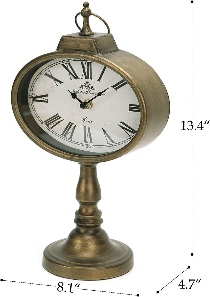 HOME Antique Mantel Clock, Gold Retro Desk Clock Silent-Non-Ticking Battery Operated Decorative Desk Table Clock