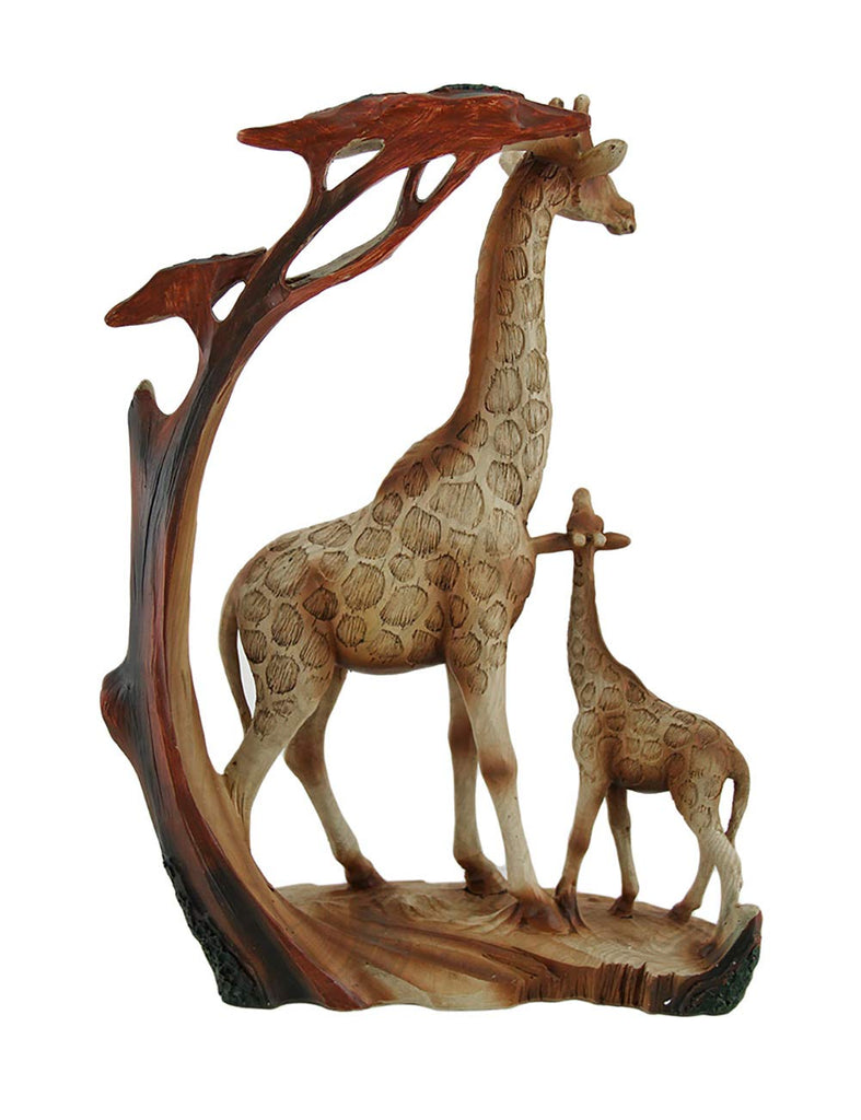 Giraffe Family Carved Wood Look Resin Statue