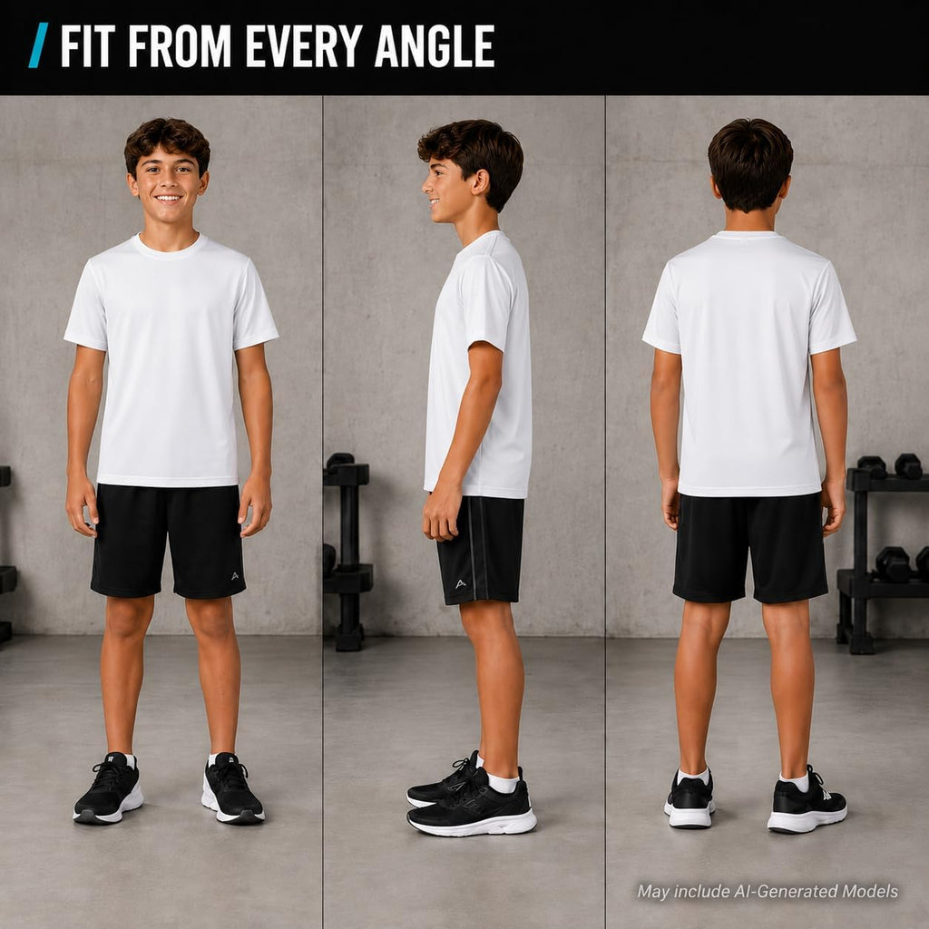 Boys Shirts, 2 Pack Lightweight Crewneck Moisture Wicking Short Sleeve