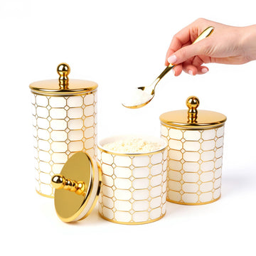 3 Piece Plastic Canister Sets, Sugar Container for Coffee Bar, Airtight Kitchen Counter Storage, Farmhouse Decor(Flat