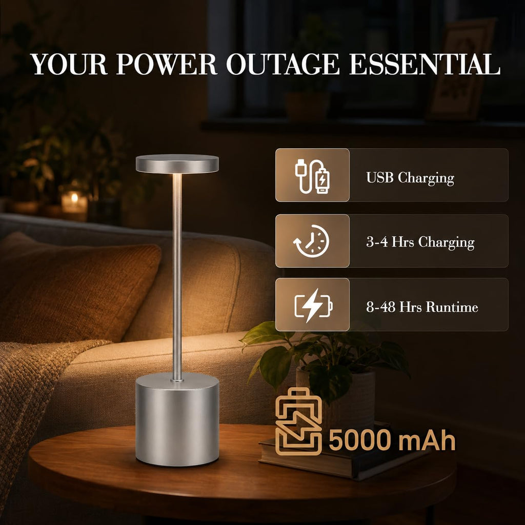 Silver Rechargeable Table Lamps 2 Pack, Cordless Battery Operated LED Desk Lamp with Touch Control, 3 Color