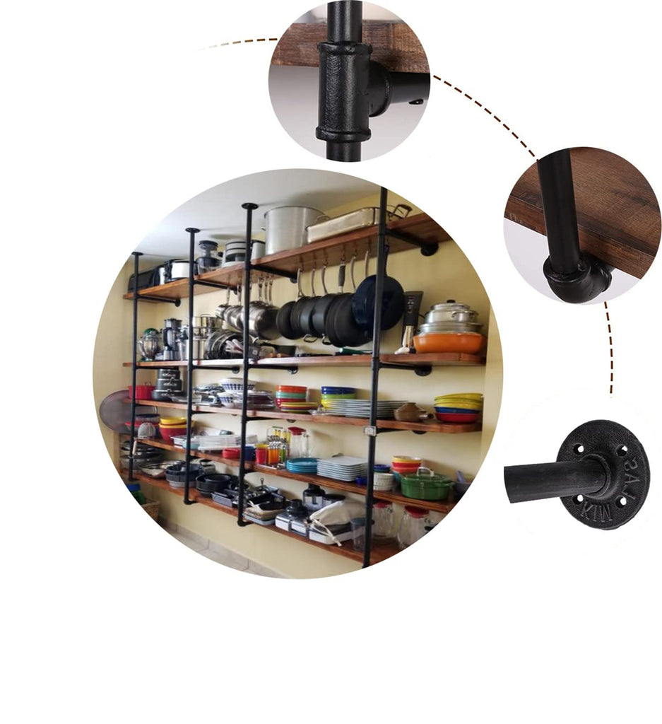 Industrial Wall Mount Iron Pipe Shelf Bracket, Retro DIY Open Bookshelf, Storage Shelves, Ceiling hung Shelves Kitchen