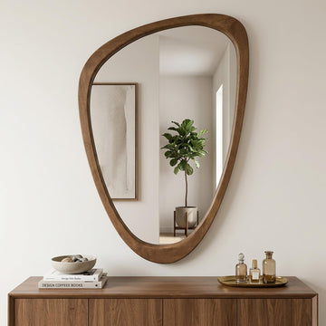 Asymmetrical Irregular Solid Wood Framed Wall Mirror, 20"x30"