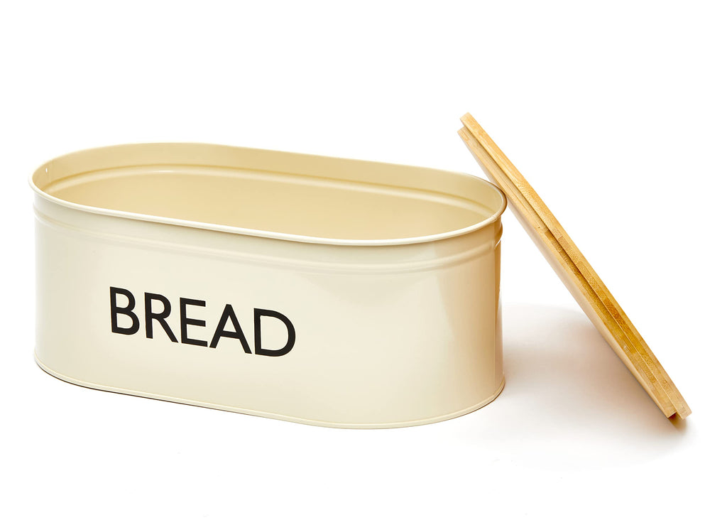 Bread Box - Premium Metal with Bamboo Lid