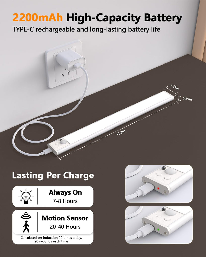 Under Cabinet Lighting,80LED Motion Sensor Light Indoor with Remote,2200mAh Rechargeable Closet Lights