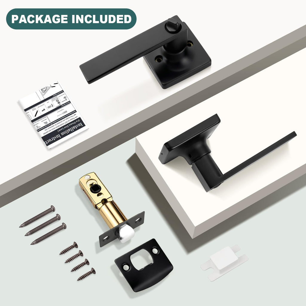 3 Pack Matte Black Privacy Door Handles Black Lever Door Handle Interior with Lock Square Privacy Door Levers Black