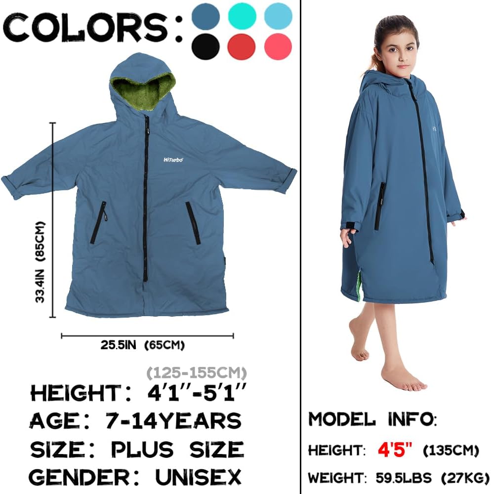 Warm Kids Swim Parka: Waterproof Changing Robe Sherpa Lined