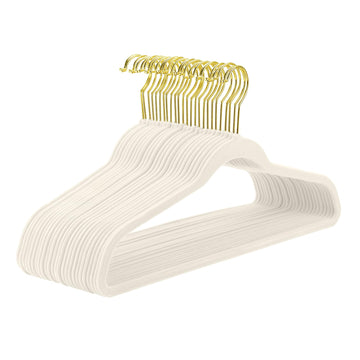 Ivory Velvet Hangers - 60 Pack, Premium Gold, Non-Slip Felt, Sturdy, Heavy Duty Coat & Suit Hangers for Space Saving