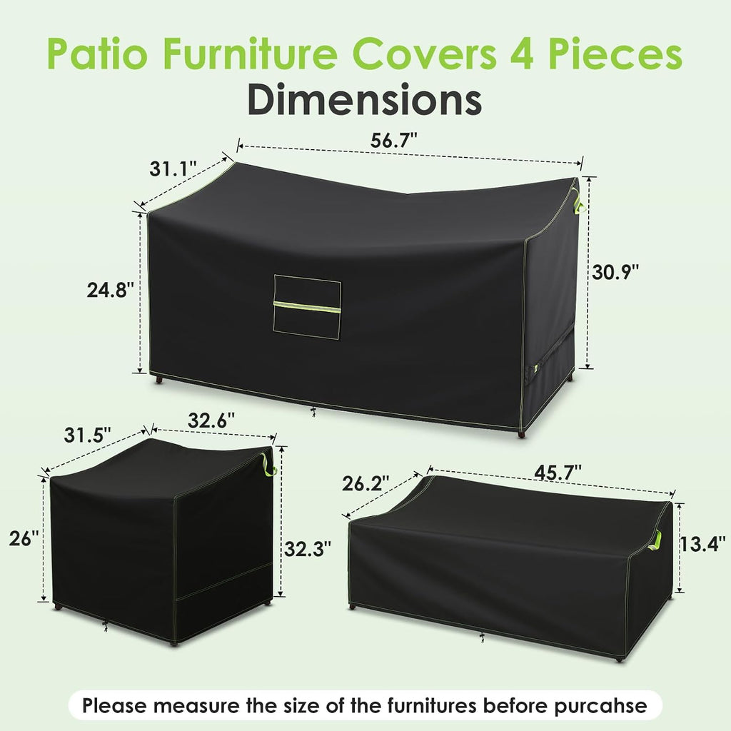 4 Piece Patio Furniture Covers Set, Heavy Duty 420D Waterproof Outdoor Furniture Covers for Loveseat, Chairs & Coffee