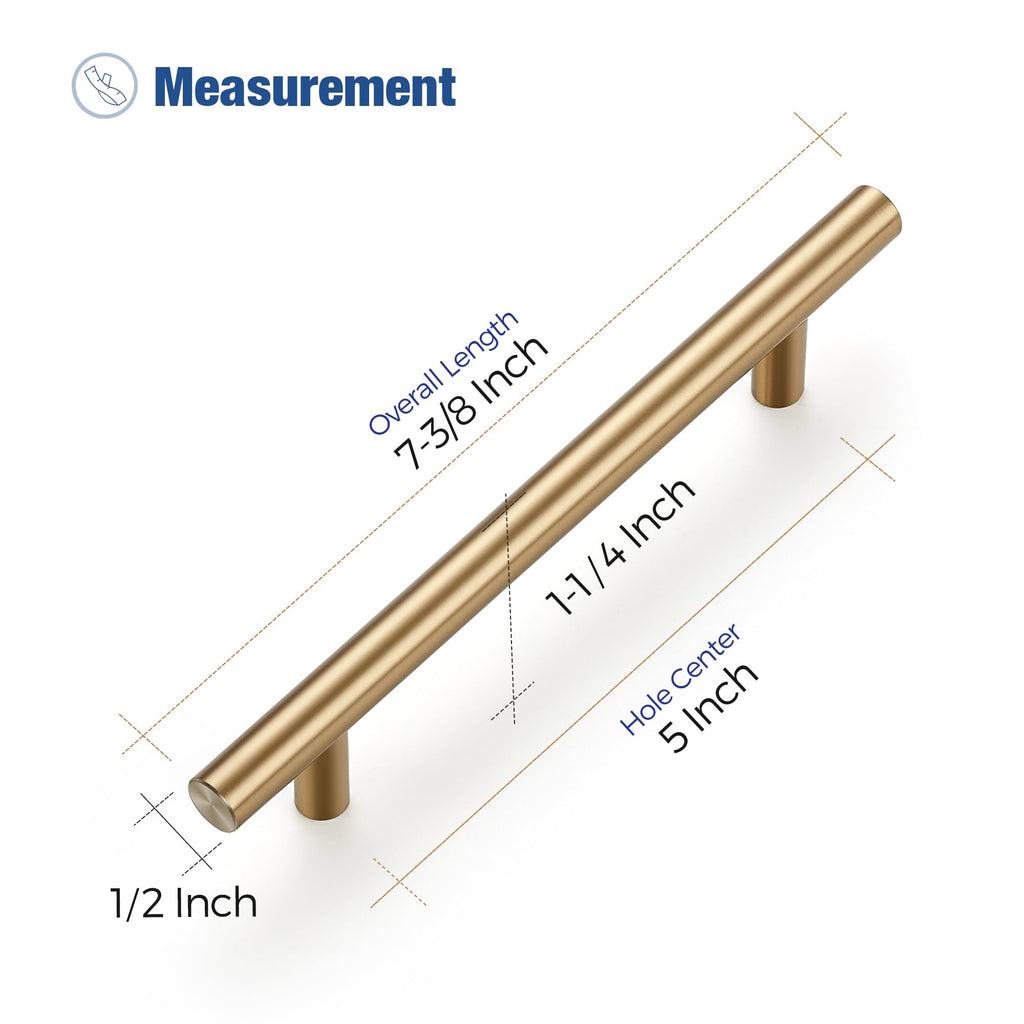 Cabinet Pulls,7.38" Length, 5" Hole Center,Champagne Bronze,30 Pack