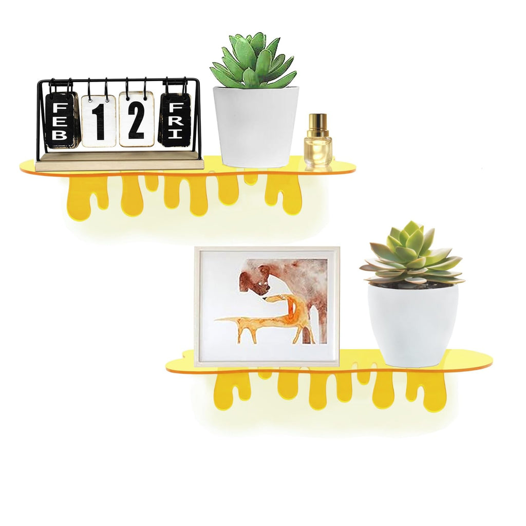 2-Pack Small Acrylic Shelves, 12 Inch Floating Shelves, Yellow